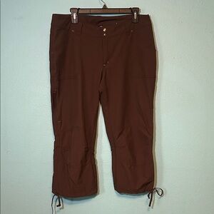 Patagonia women’s Dark Brown Cargo Pants capri with reinforced knee.